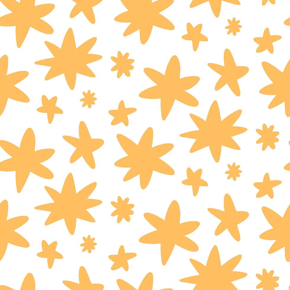 Doodle amarillo suave estrellas de patrones sin fisuras sobre fondo blanco. vector