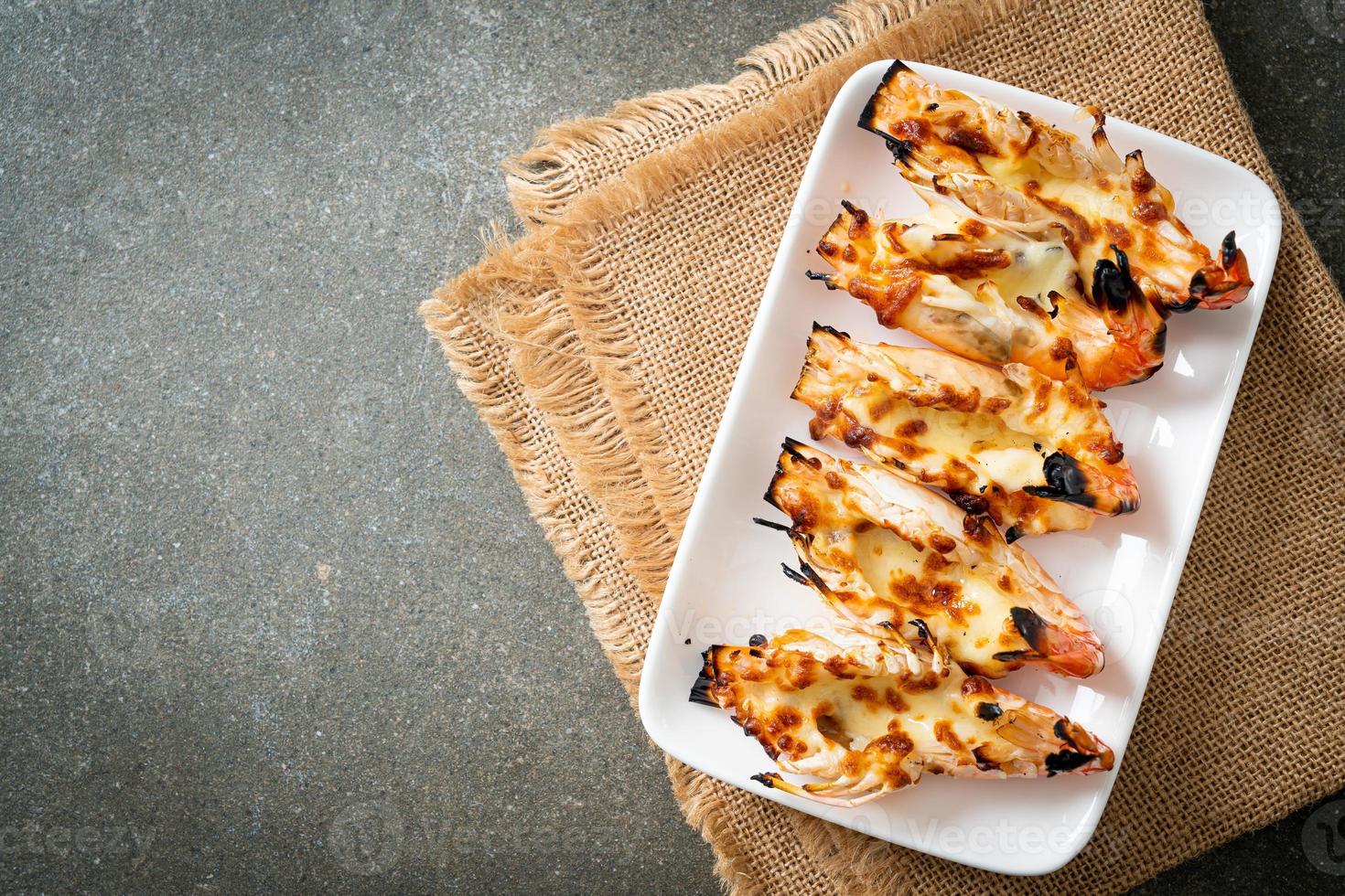 grilled river prawns or shrimps with cheese photo