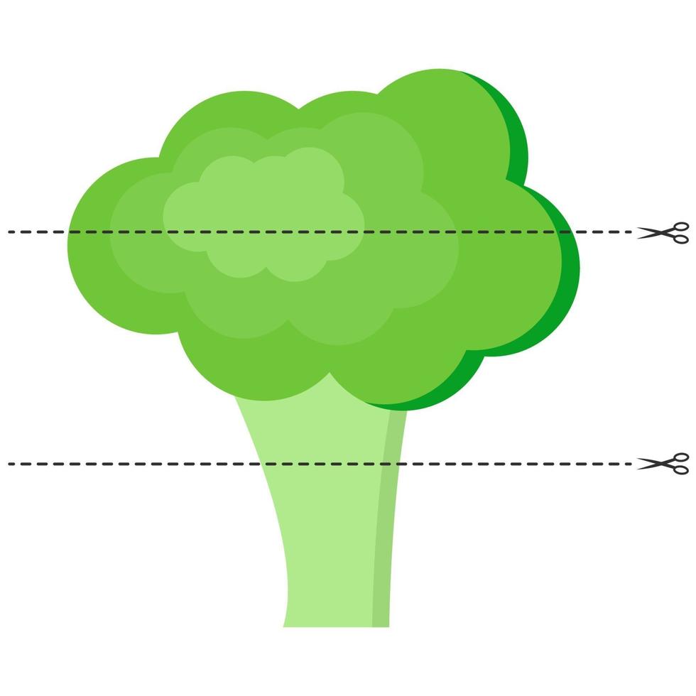 Vector illustration. A game for children of preschool age. Cut the picture into pieces. Fold in the right order. Mosaic. Broccoli