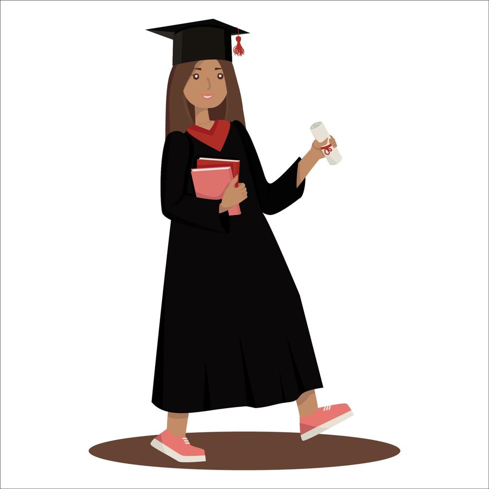 estudiante graduado. una chica con una túnica de graduado sobre un fondo blanco. vector