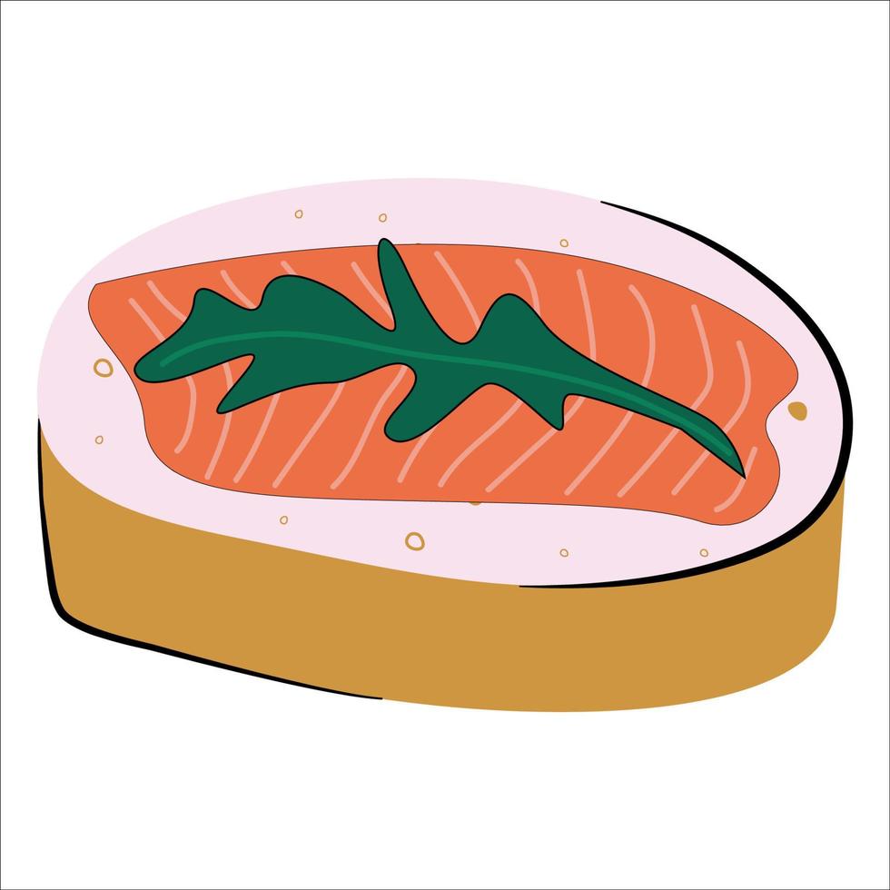 sándwich con salmón y rúcula sobre un fondo blanco. rps 10. vector