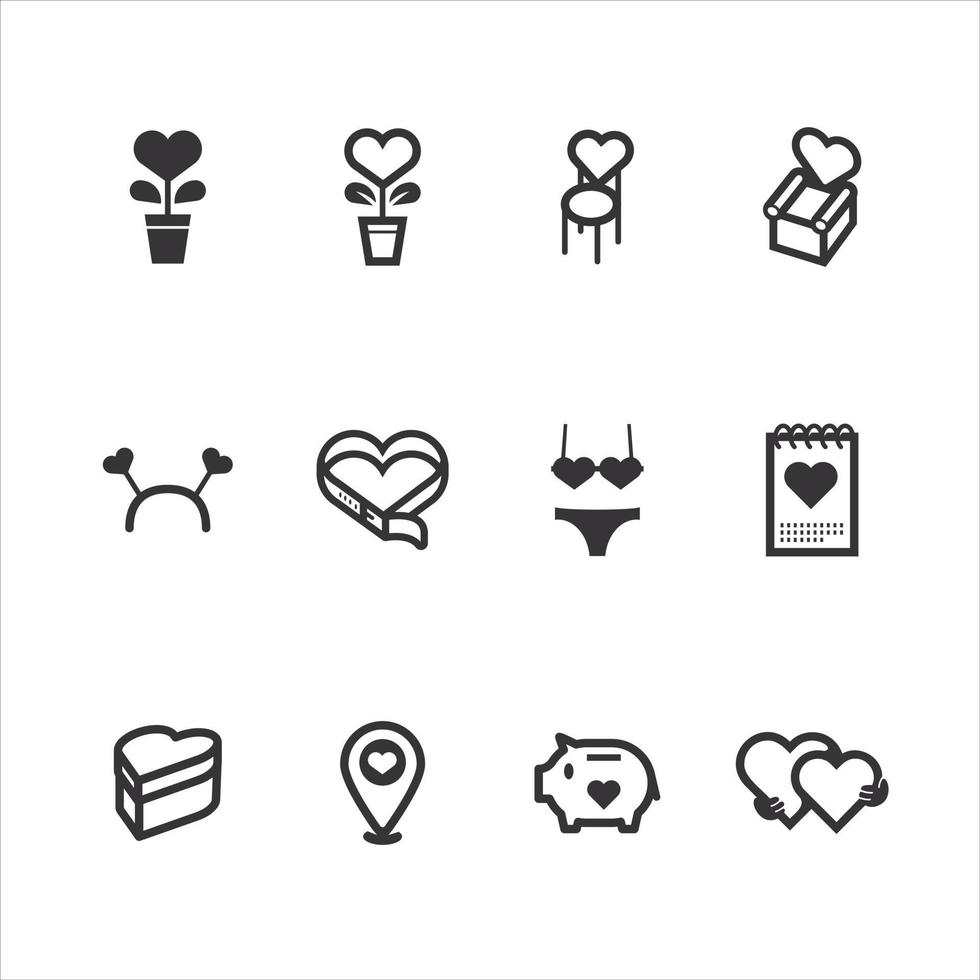 Valentine's Hearts icons love concept. flat line design vector