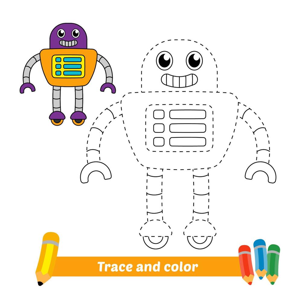 Trace and color for kids, robot vector 5275407 Vector Art at Vecteezy
