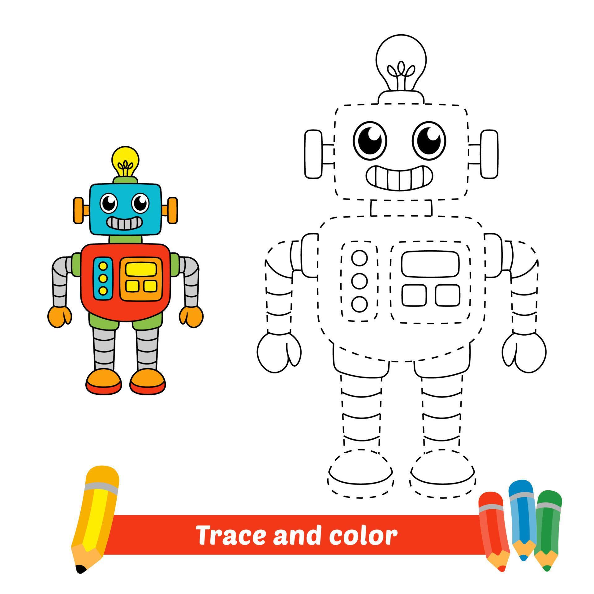 Trace and color for kids, robot vector 5275410 Vector Art at Vecteezy
