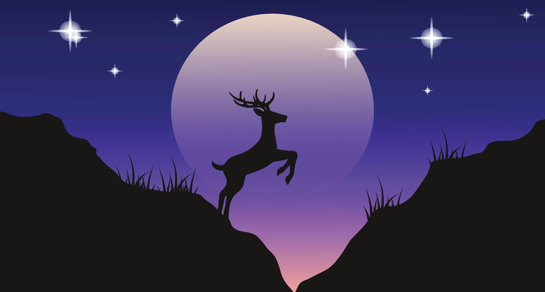 Deer in the forest beautiful night scenery vector illustration Free Vector