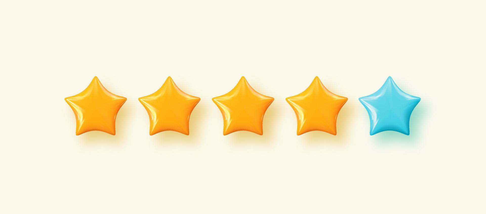 3d vector rating yellow and blue stars, isolated design elements. Vote quality ranking cartoon star on light background