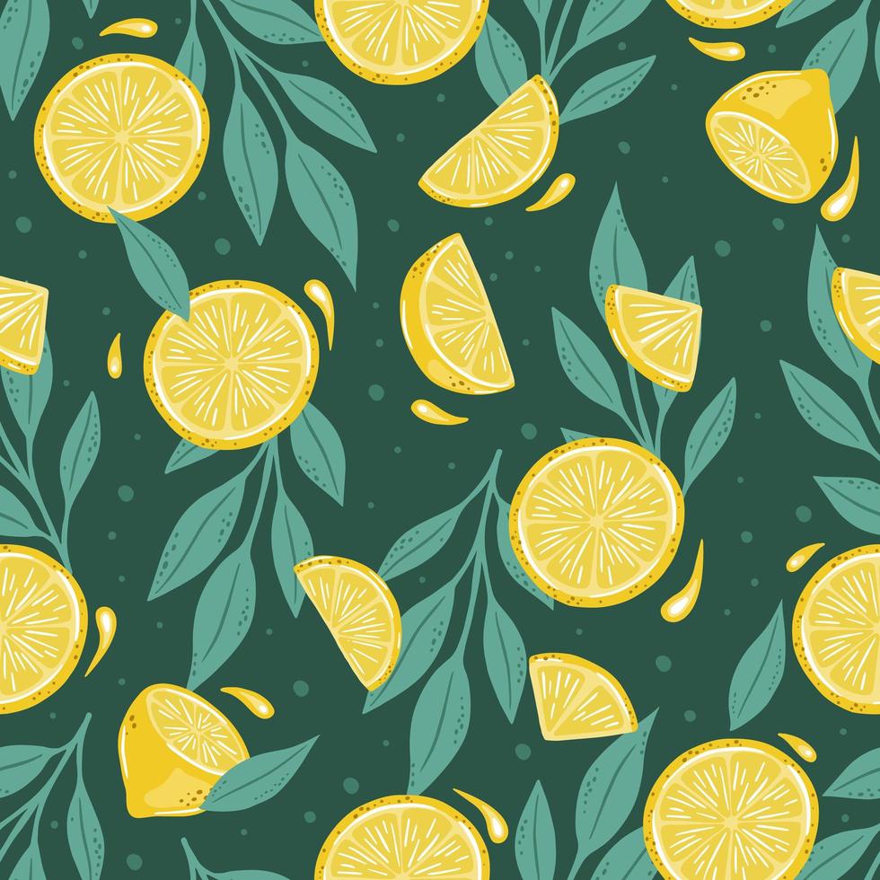 patrón de verano sin costuras con limones y hojas. vector