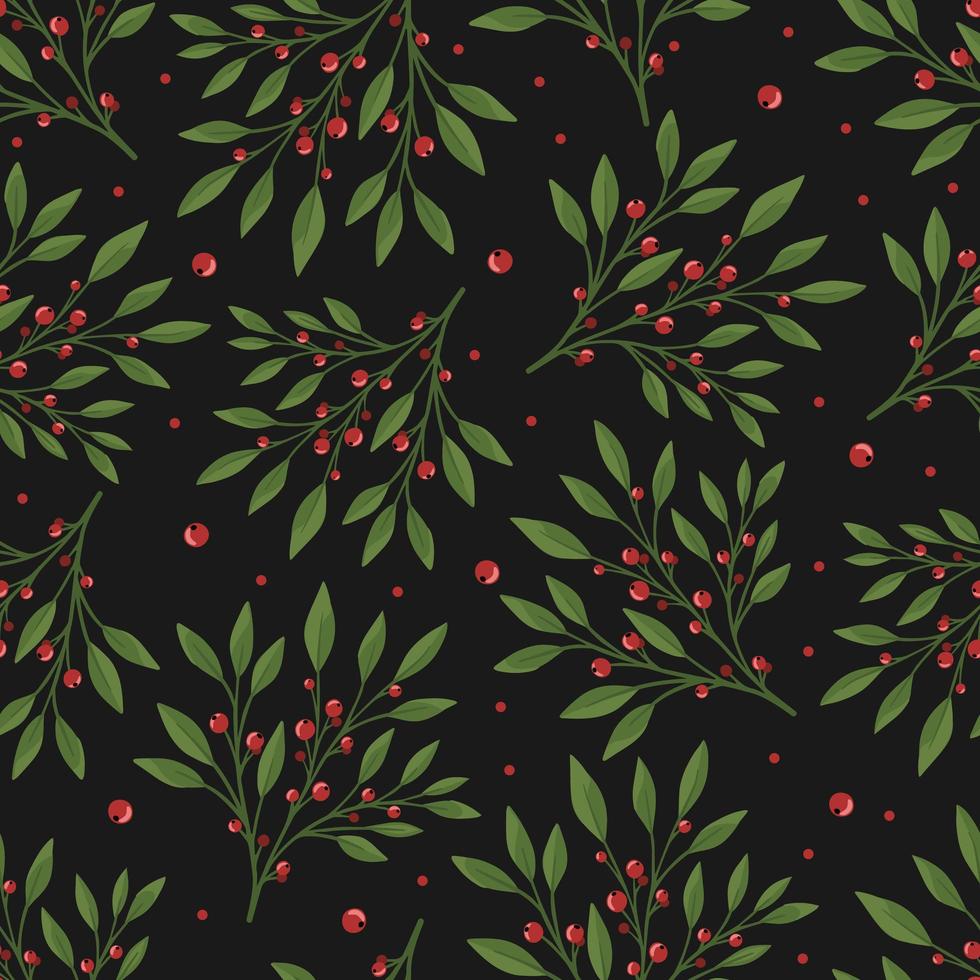 Seamless floral pattern with green leaves and red berries. Perfect for textile wallpaper posters. vector