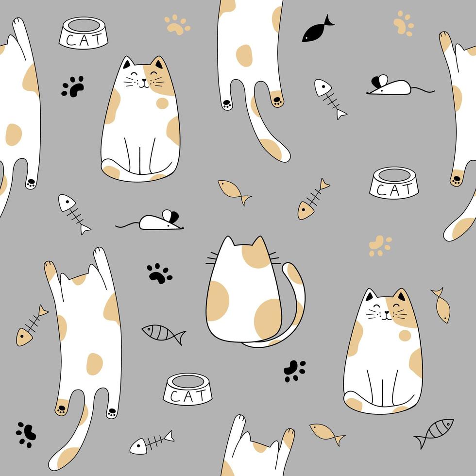 Seamless pattern with cute cats . Creative kids hand drawn texture Vector illustration