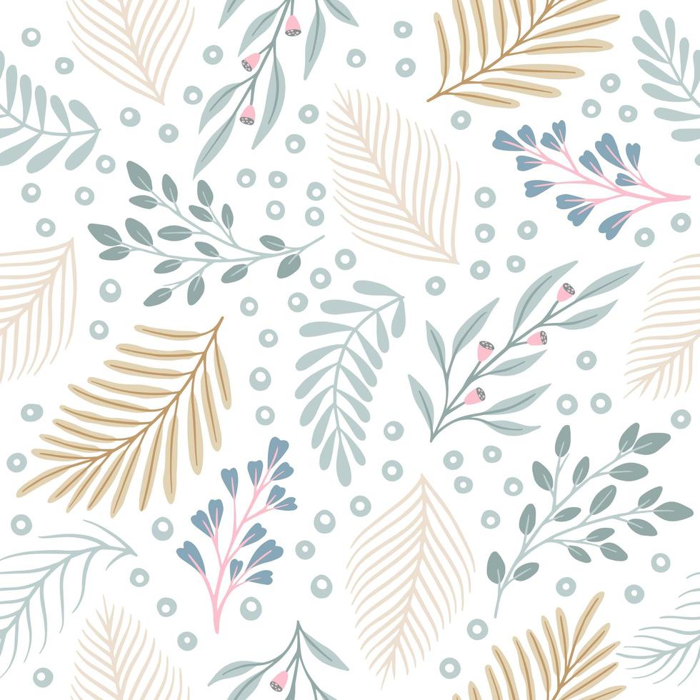 Seamless cute floral vector pattern with plant and flowers. Flower background.