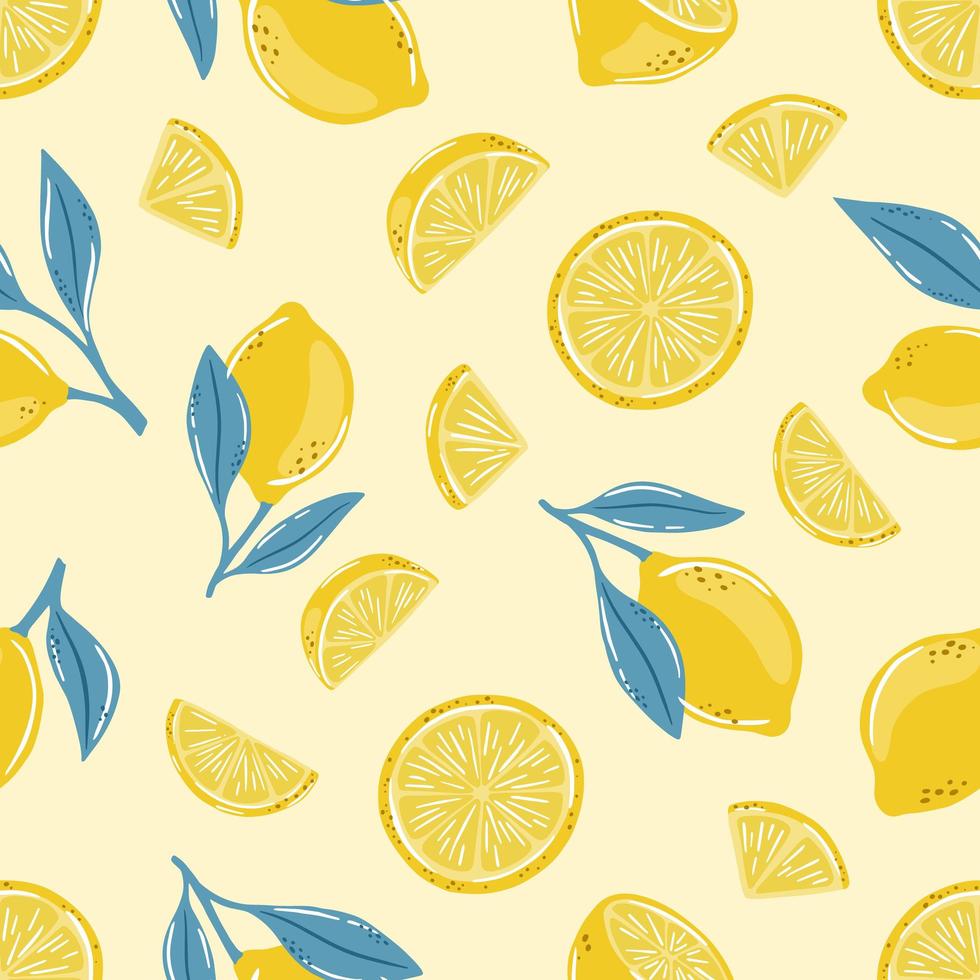 patrón de verano sin costuras con limones y hojas. vector