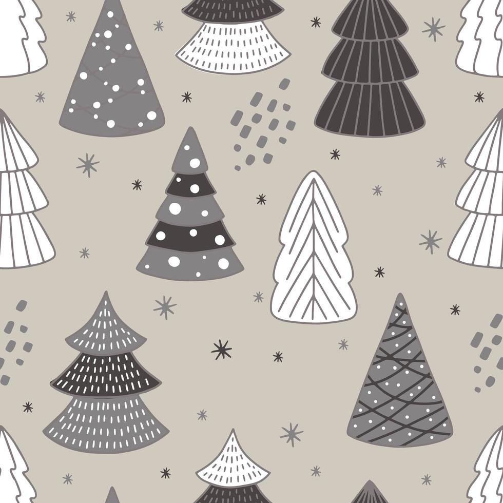 Christmas seamless pattern for greeting cards, wrapping papers. Doodle Christmas trees. vector