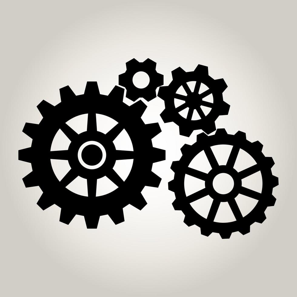 4 Black Cogs, Mechanical Gear Vector. vector