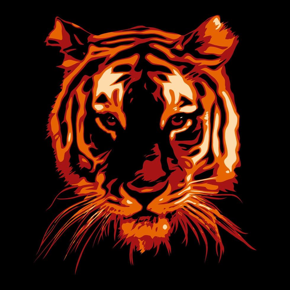 Tiger head realistic vector illustration on black background.