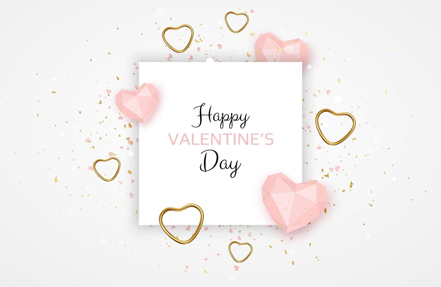 Valentines day holiday gift card. Red and pink 3d heart. Romantic background vector