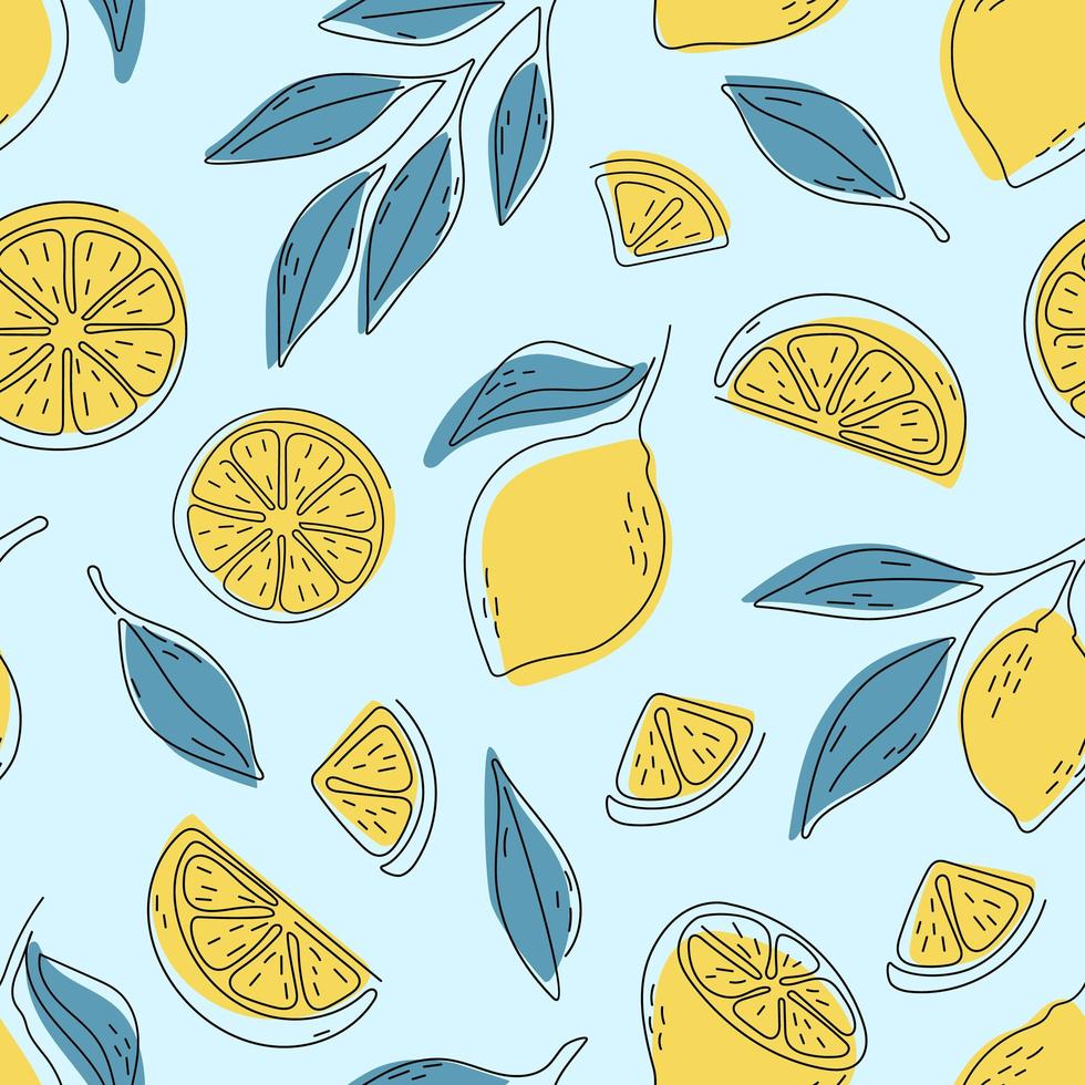 Seamless summer pattern with lemons and leaves. vector