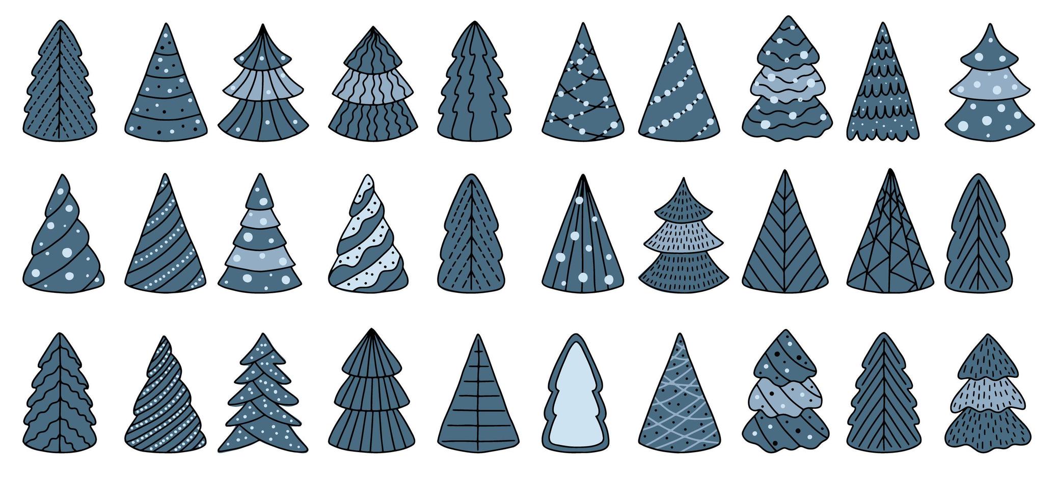 Set of Christmas trees. Christmas trees collection. For greeting cards, wrapping papers. vector