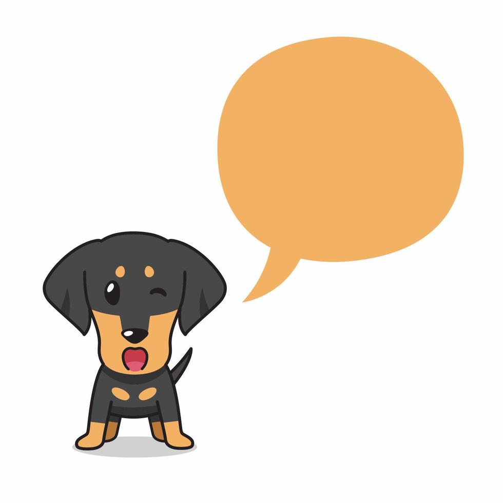perro dachshund de personaje de dibujos animados con burbujas de discurso vector