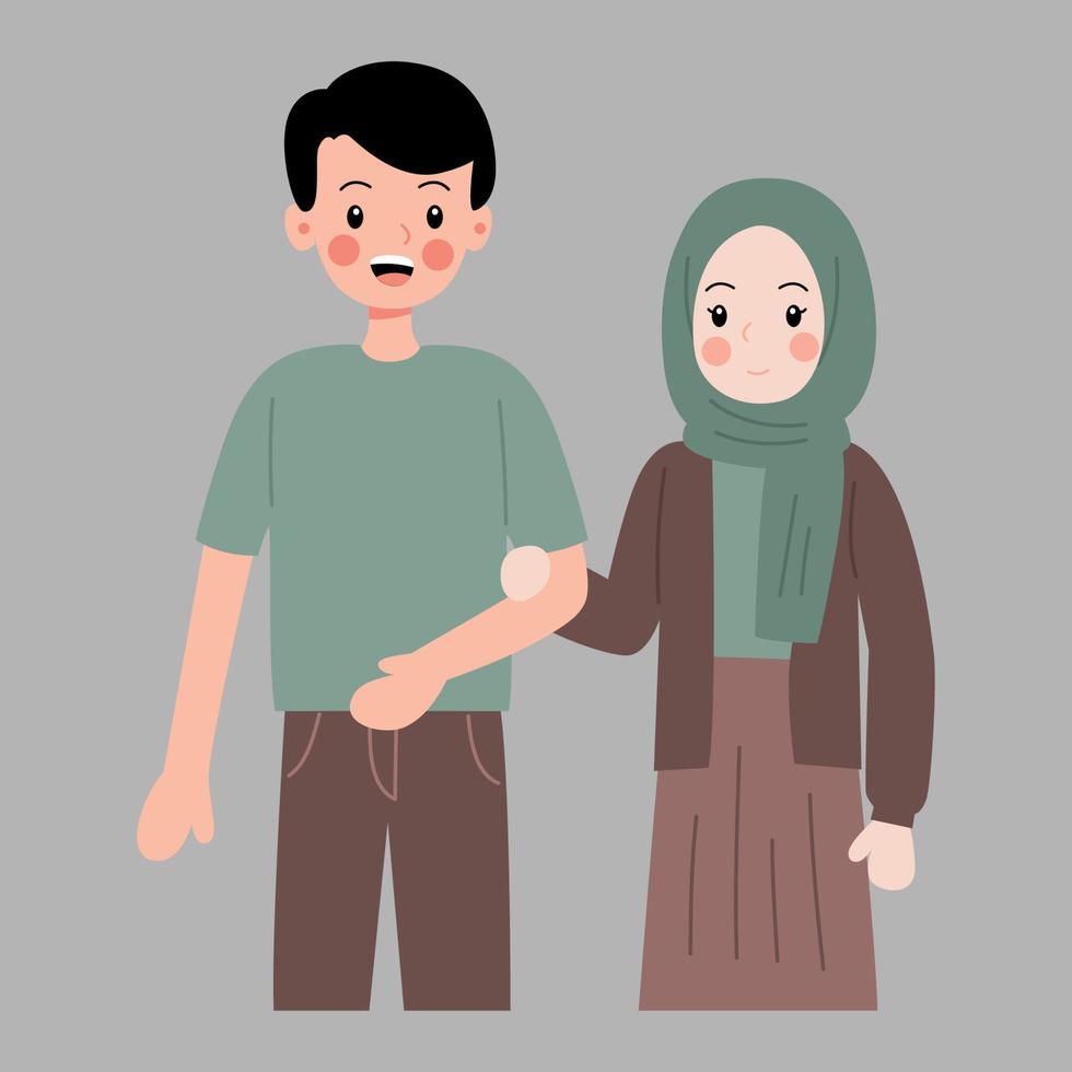 cute muslim couple illustration vector