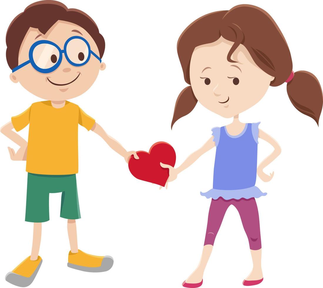 cartoon Valentine card with girl and boy characters vector