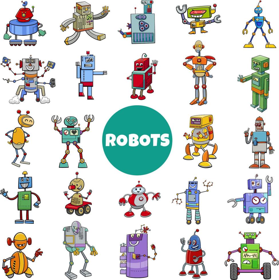 cartoon robots and androids characters big set vector