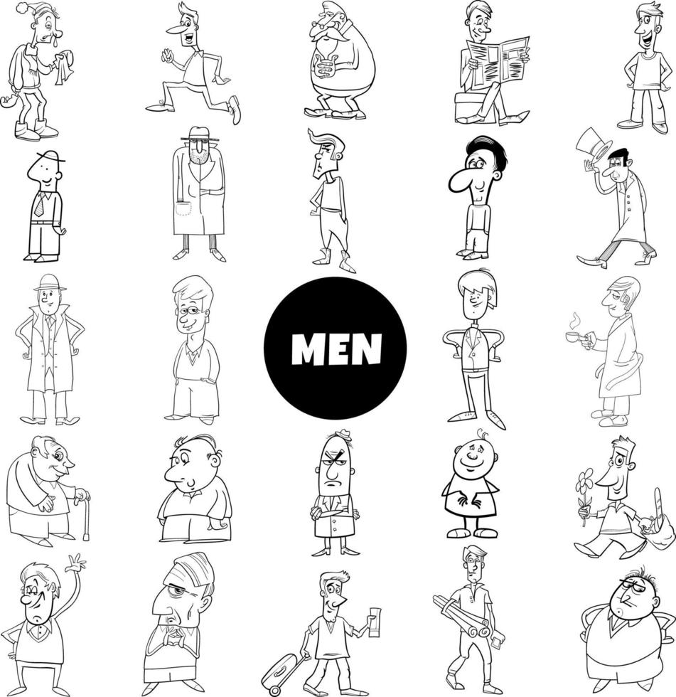 colección grande de personajes de hombre de dibujos animados en blanco y negro vector