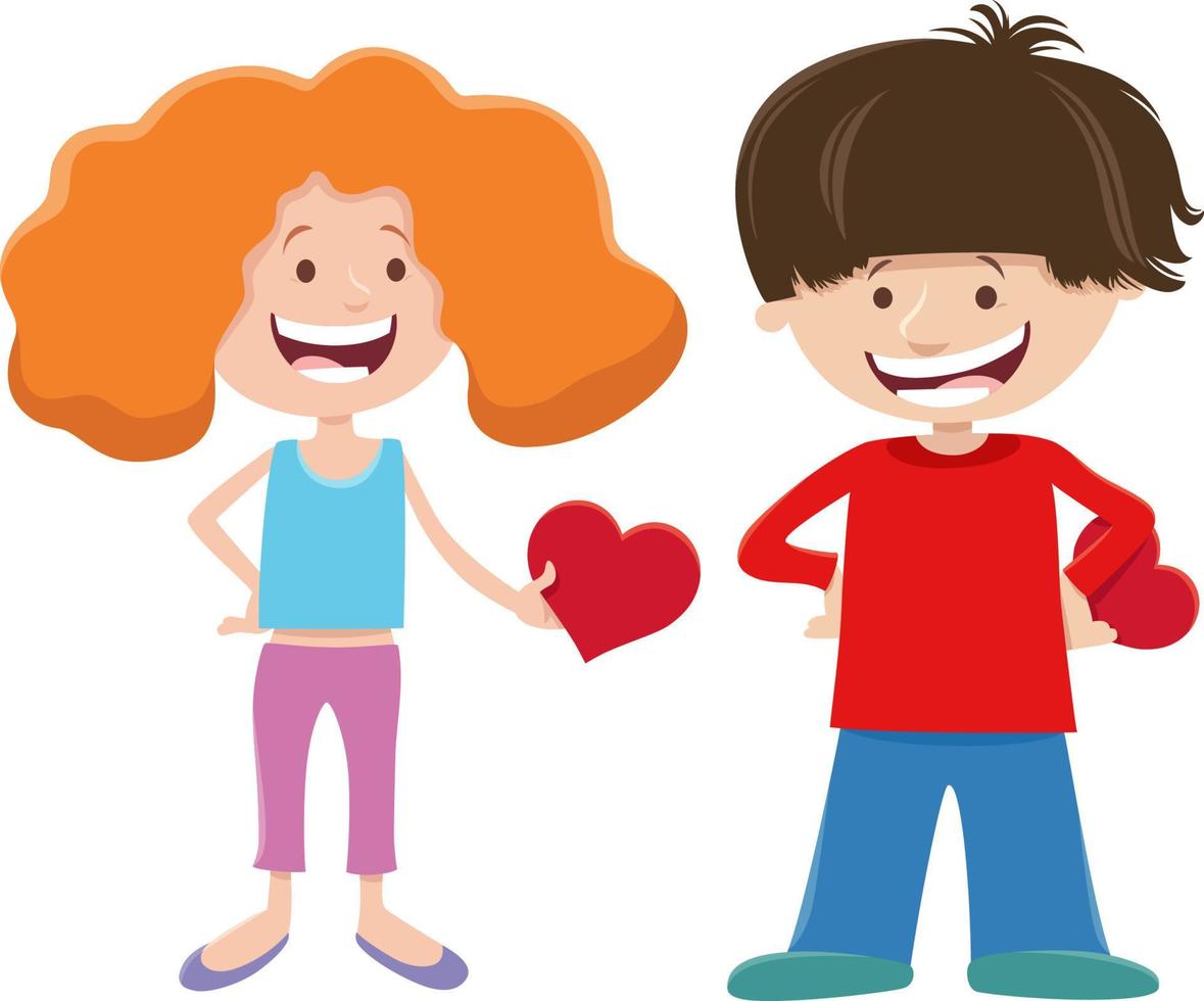 personajes de dibujos animados de niña y niño en el día de san valentín vector