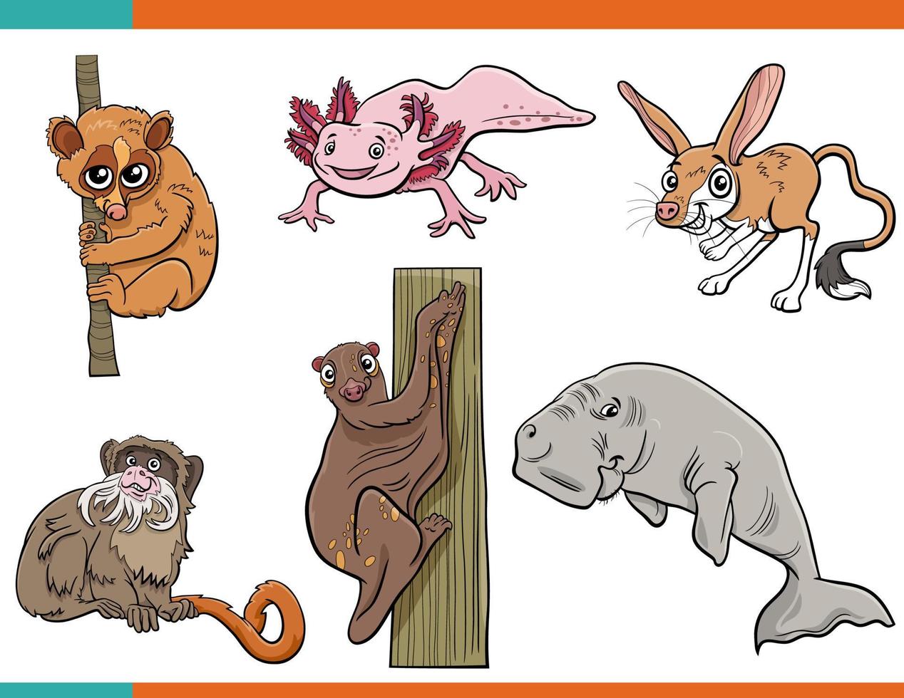 funny cartoon wild animals characters set vector