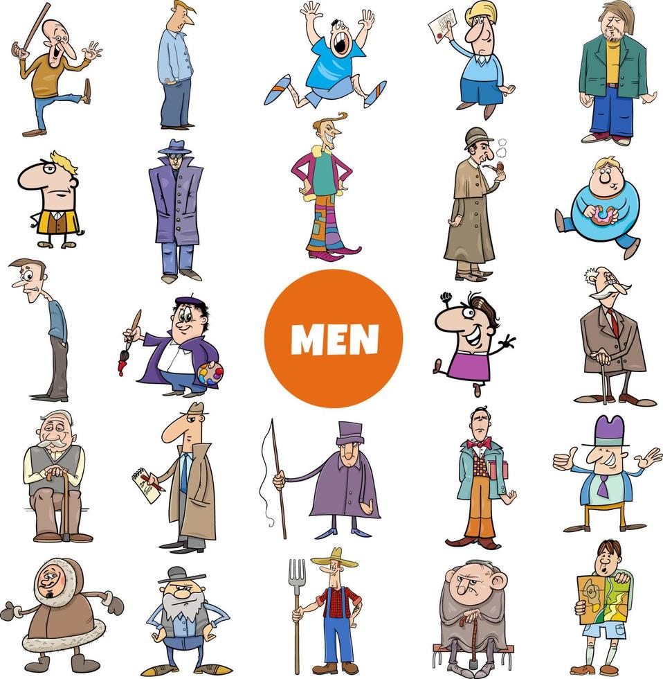 cartoon men comic characters big set vector