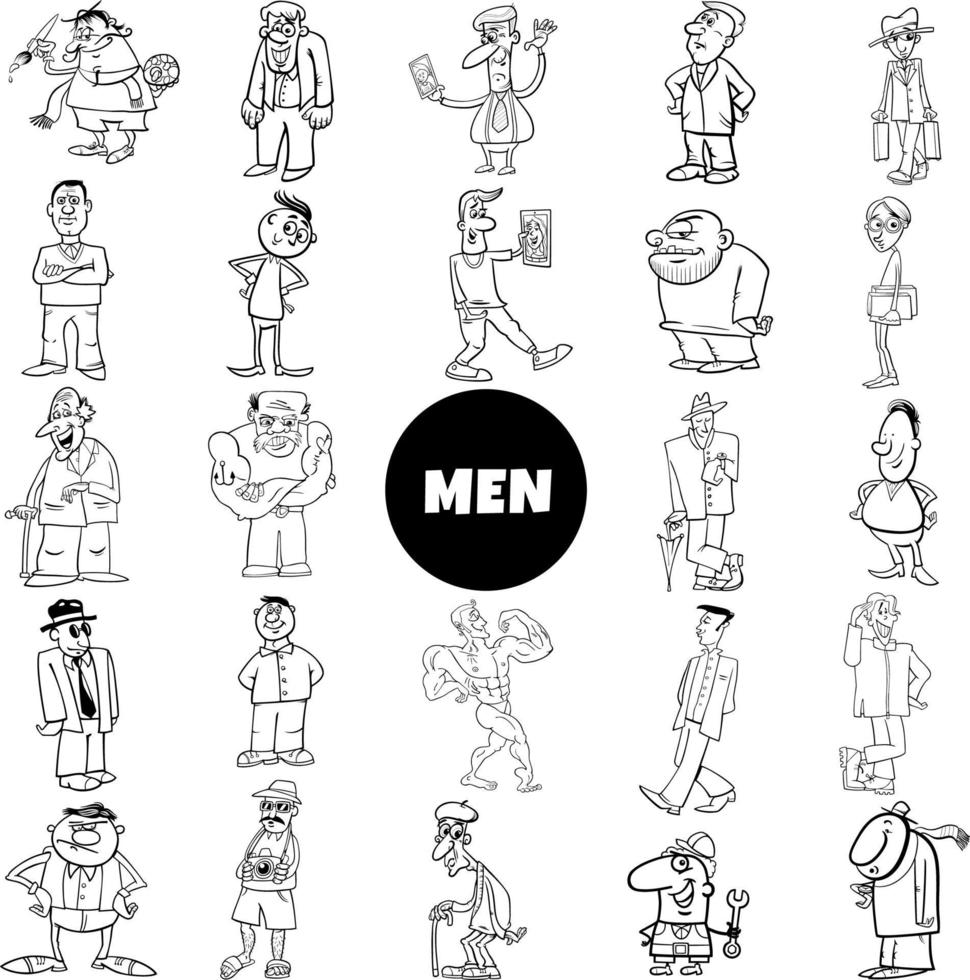 conjunto grande de personajes de hombre de dibujos animados en blanco y negro vector