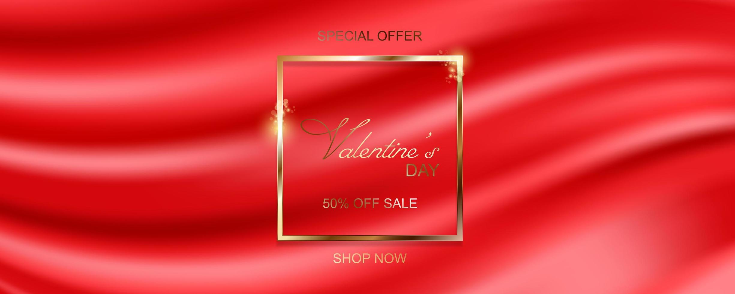 Happy Valentines Day sale banner on silk fabric background vector