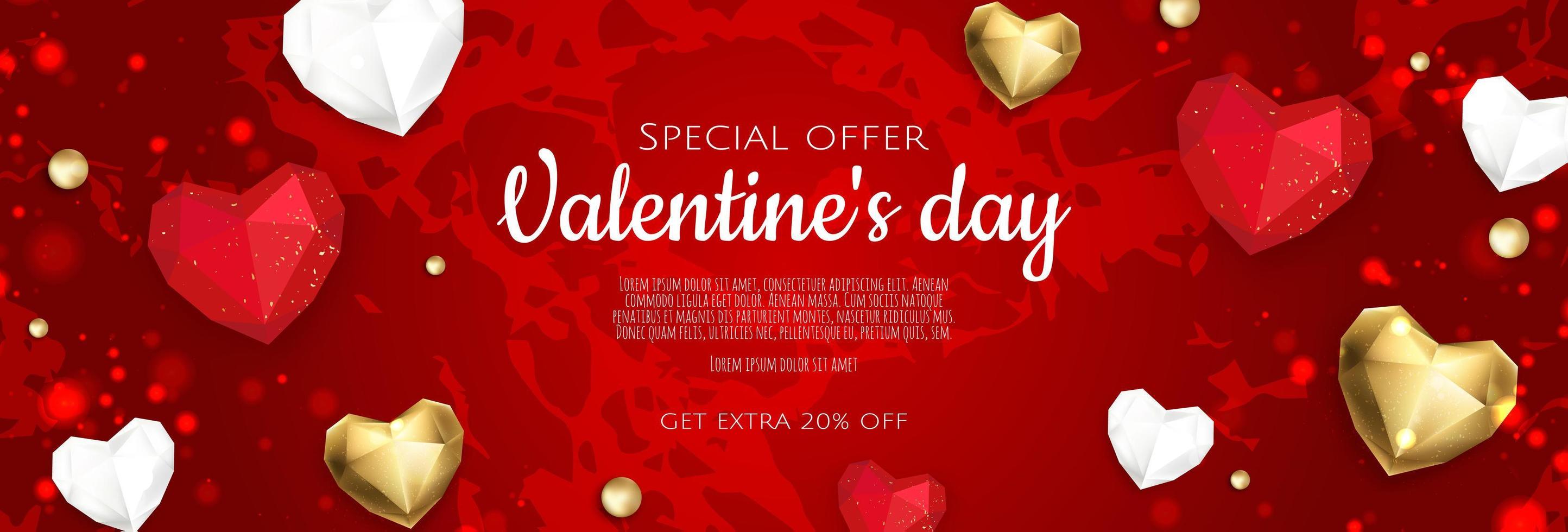 Valentine s Day Sale Poster or banner with hearts. Promotion and shopping template or background for Love and Valentine s day concept. vector