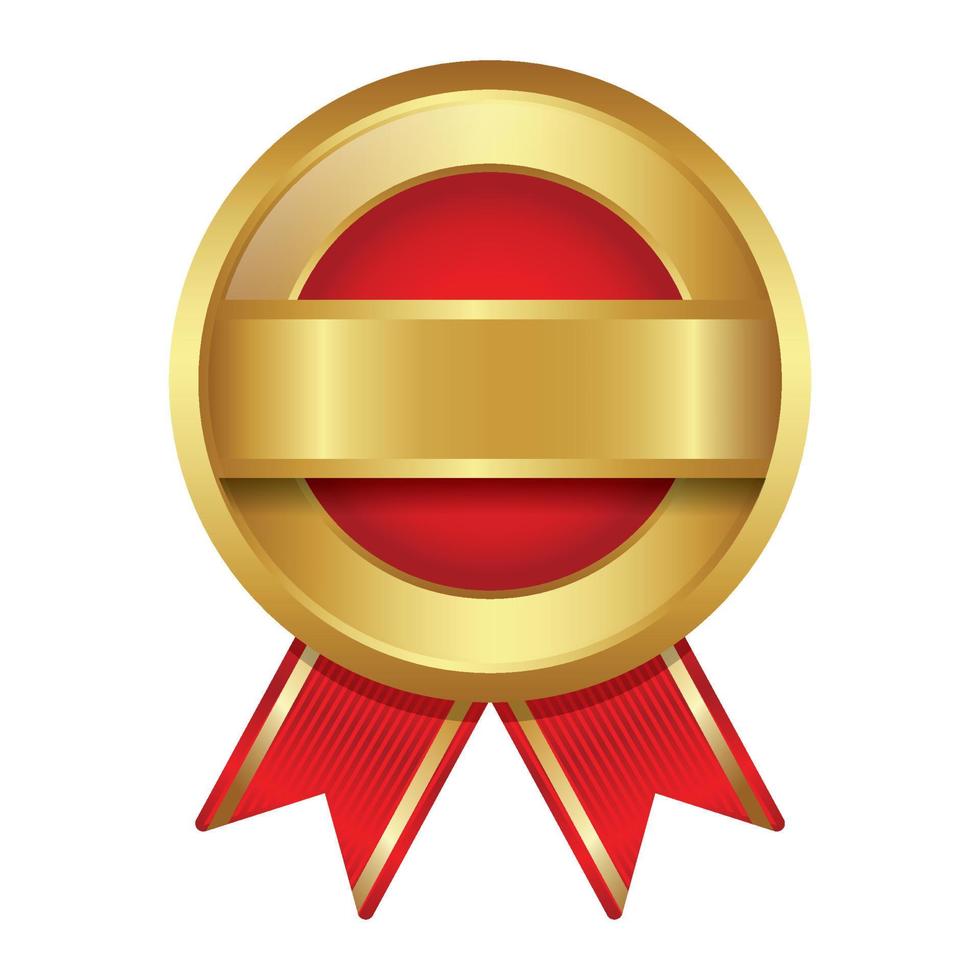 gold badge with red ribbon vector