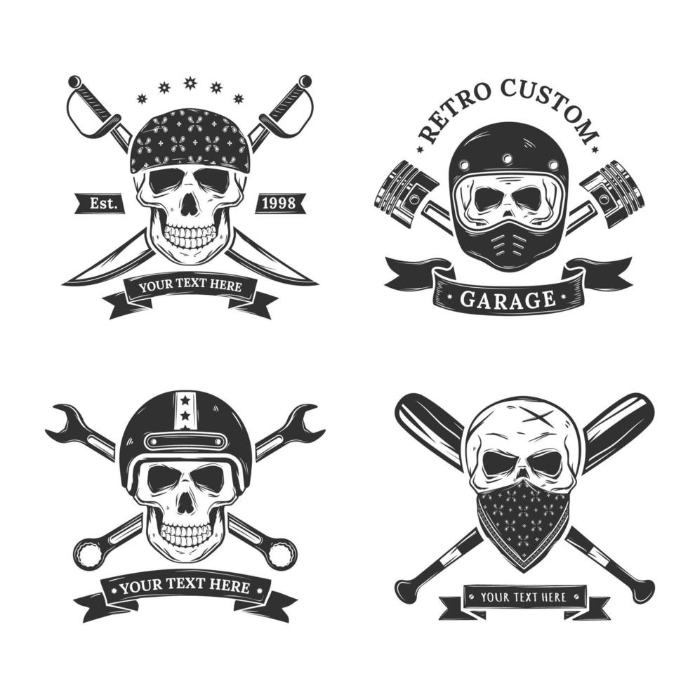 set of vintage skull logo vector