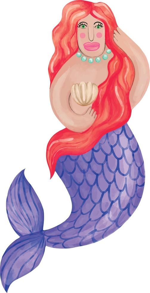 cute mermaid with long red hair vector