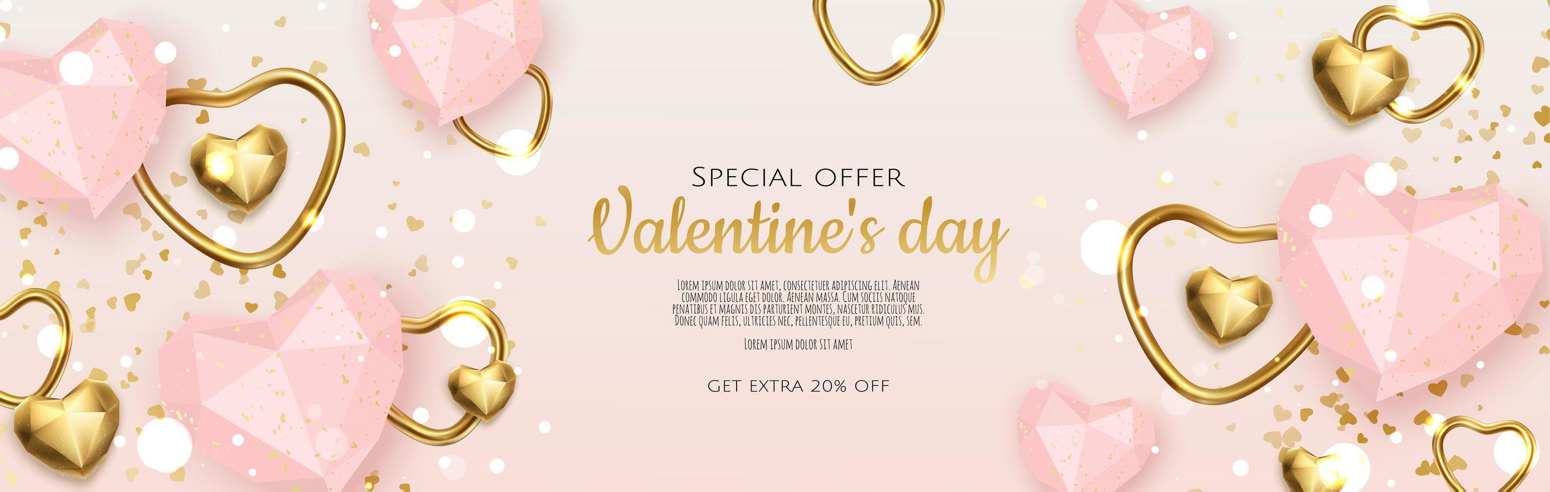 Valentine s Day Sale Poster or banner with hearts. Promotion and shopping template or background for Love and Valentine s day concept. vector