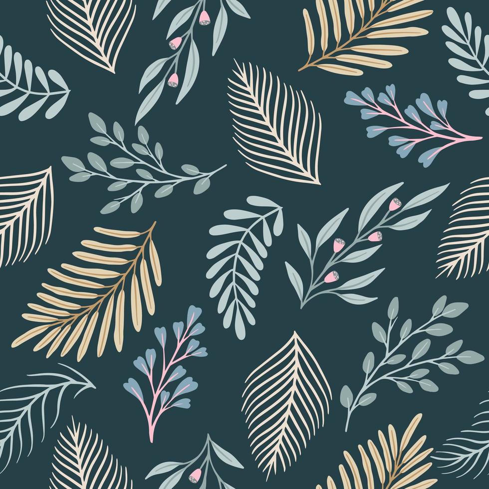 Seamless cute floral vector pattern with plant and flowers. Flower background.