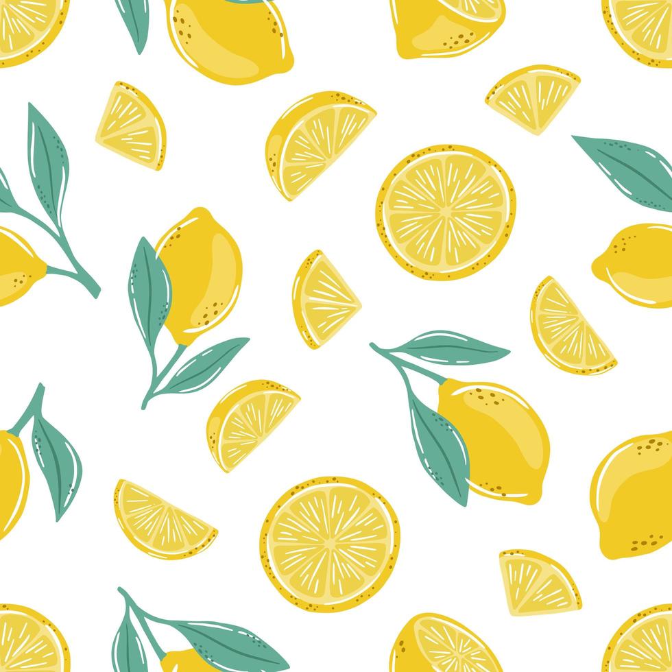 Seamless summer pattern with lemons and leaves. 5276123 Vector Art at ...