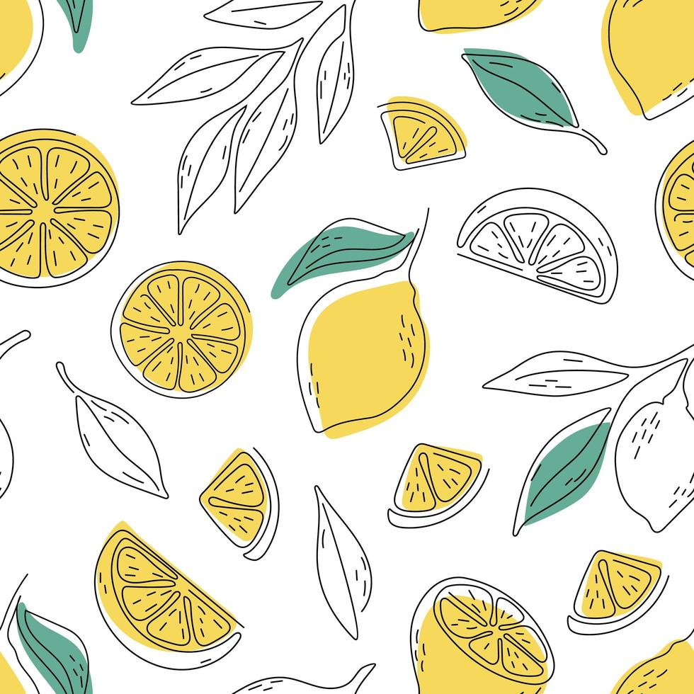 patrón de verano sin costuras con limones y hojas. vector