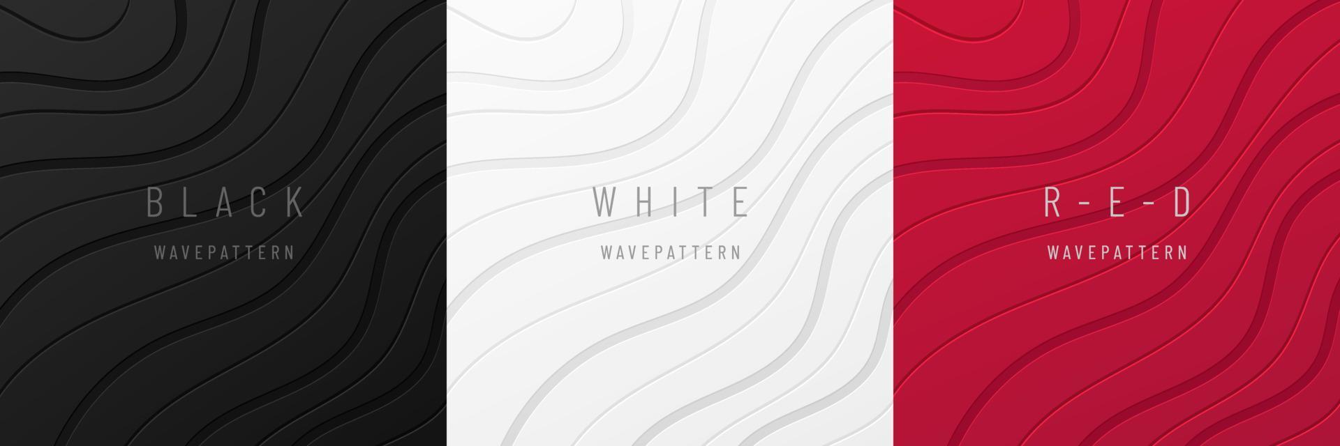 Set of dynamic wavy curve lines on black, white, gray and red background. Modern technology futuristic background. Design for banner, cover, web, flyer, card, poster, wallpaper. Vector illustration