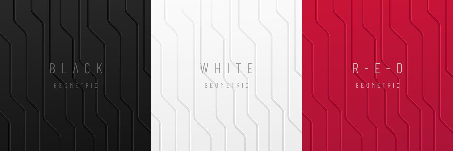 Set of dynamic black, white and red metallic cyber geometric design in circuit style. Modern technology futuristic background. Vector design for banner, cover, web, flyer, card, poster, wallpaper.