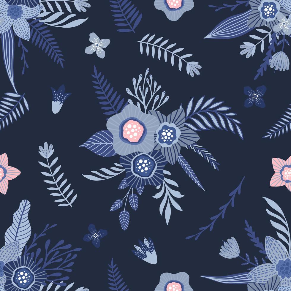 patrón transparente con flores y hojas. textura floral creativa. genial para tela, ilustración vectorial textil vector