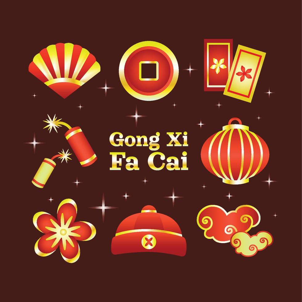 conjunto de plantillas de iconos de gong xi fa cai vector