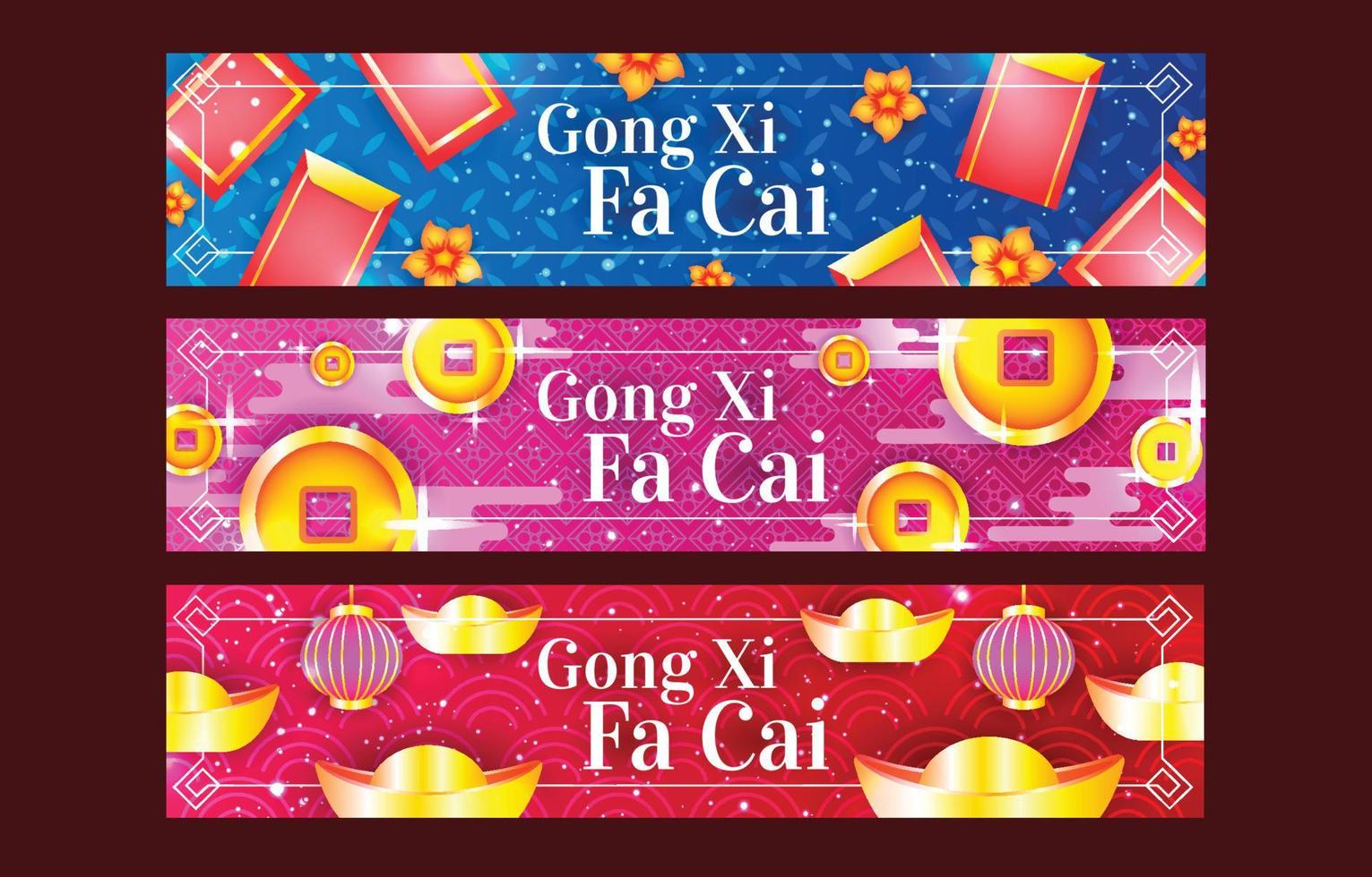 conjunto de plantillas de banner de gong xi fa cai vector