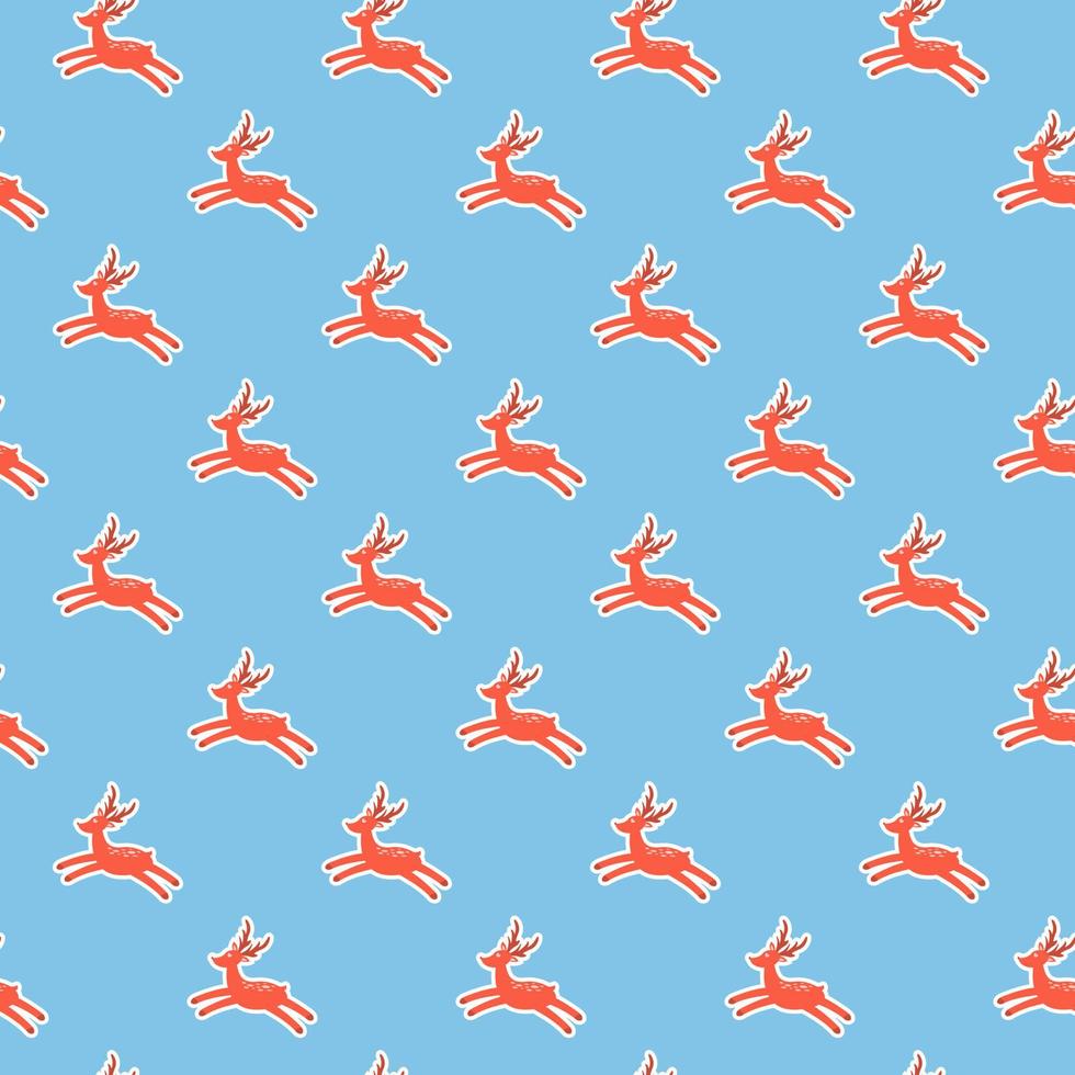 Seamless pattern with orange deer and hearts on blue background vector