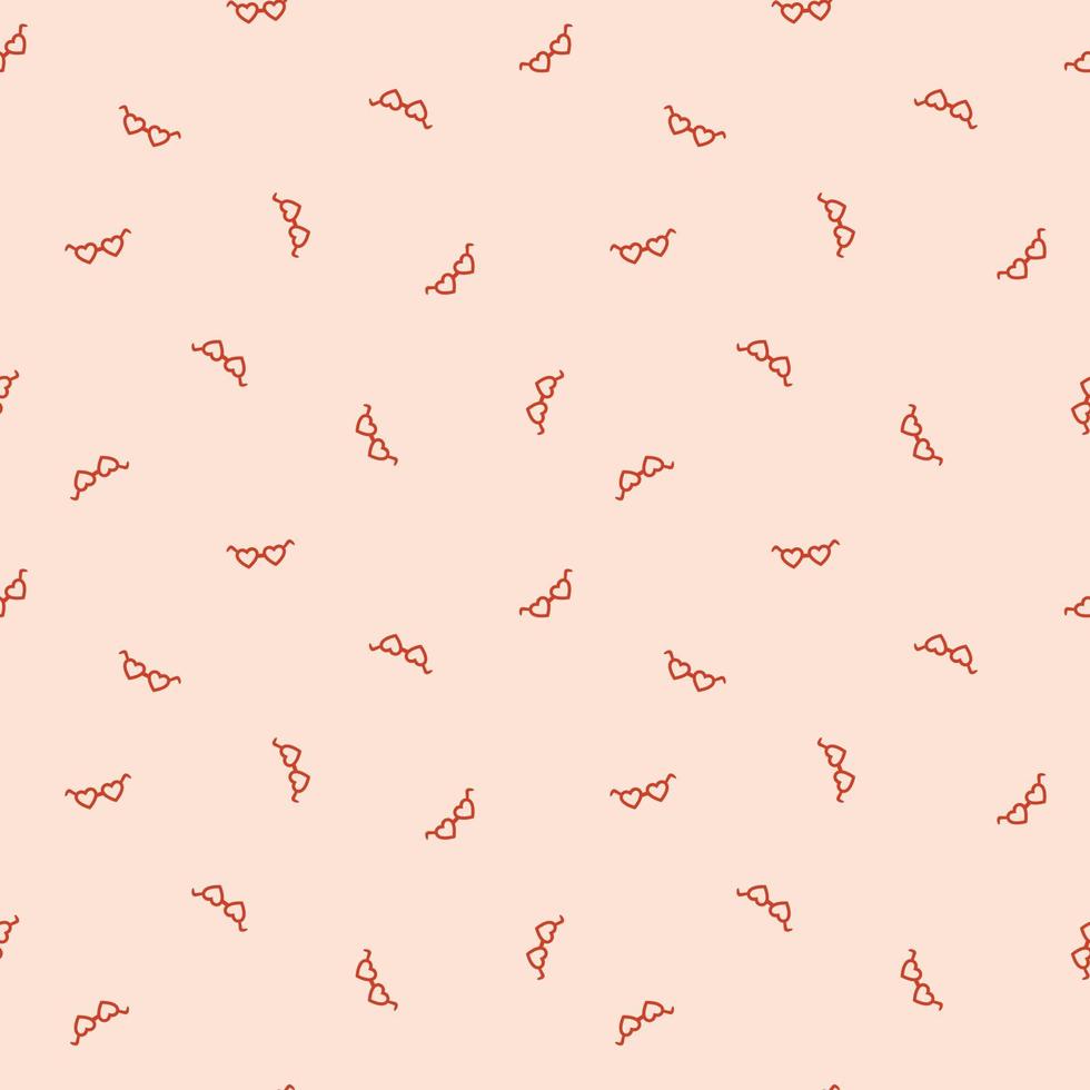 Vector seamless pattern with red heart-shaped glasses on beige background