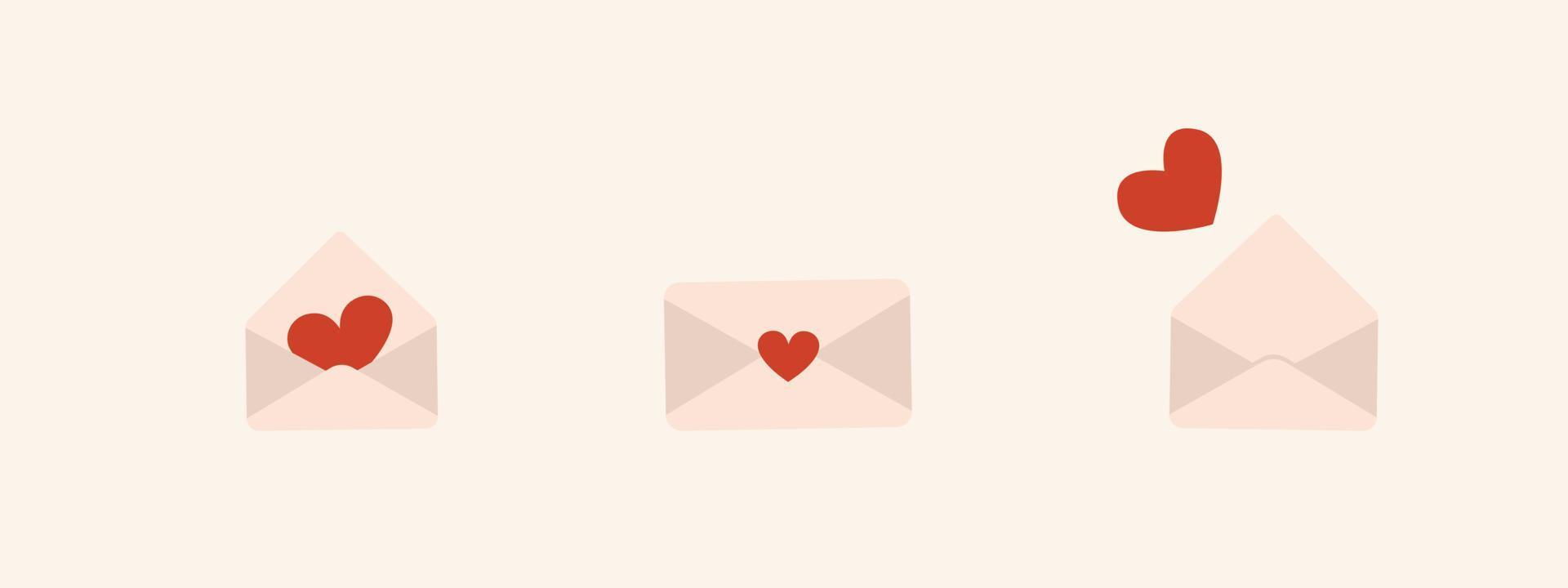 un conjunto de tarjetas de amor y San Valentín en forma de corazón rojo vector