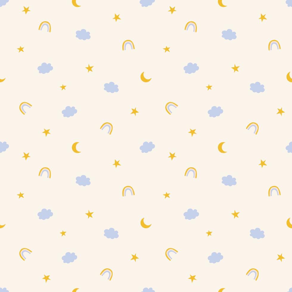 Seamless pattern with cute rainbows and clouds vector