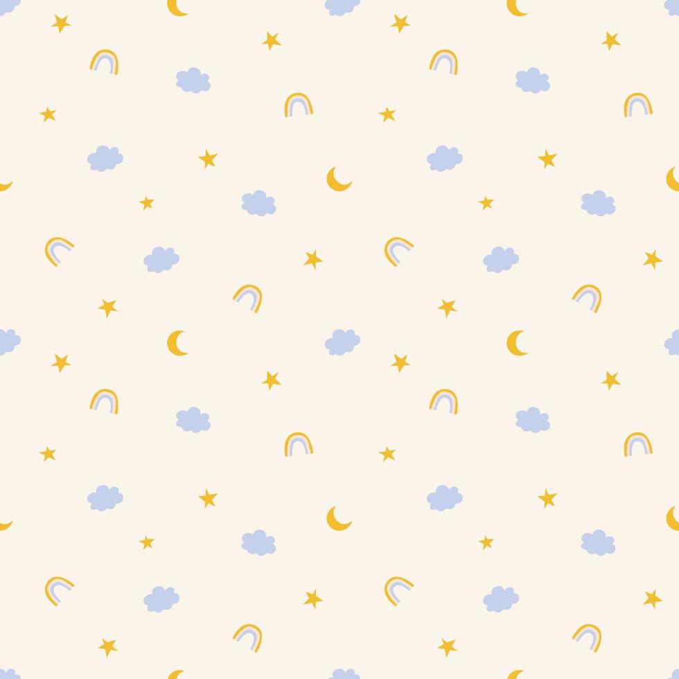 Seamless pattern with cute rainbows and clouds vector