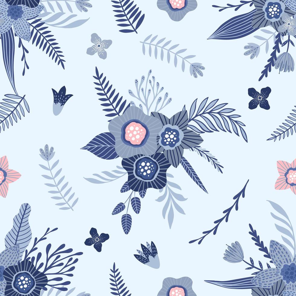 Seamless pattern with flowers and leaves. Creative floral texture. Great for fabric, textile Vector Illustration